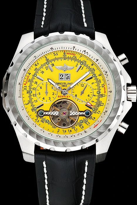Breitling Bentley Mulliner Tourbillon Yellow Dial Stainless Steel Case Black Leather Strap new120711