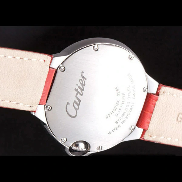 Cartier Ballon Bleu Silver Bezel with White Dial Red Leather Band new59641