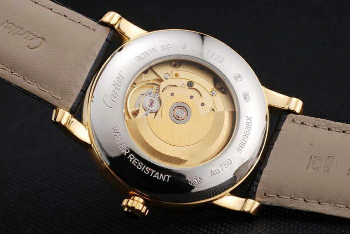 Cartier Ronde Solo Black Dial Gold Diamond Case Black Leather Strap new121248