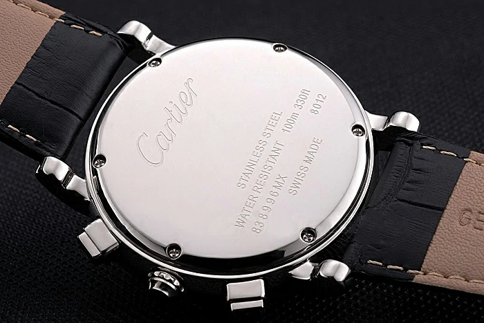 Cartier Rotonde Chronograph White Dial Stainless Steel Case Black Leather Strap new121359