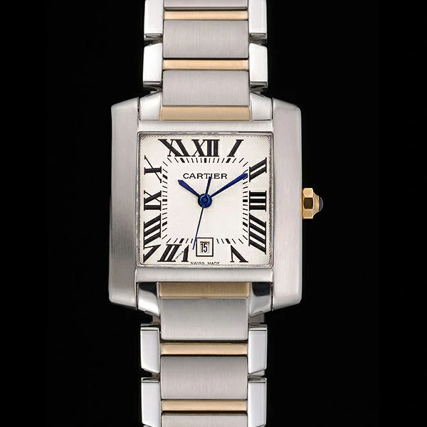 Cartier Tank Francaise Steel Case White Dial Roman Numerals Two Tone Bracelet new60532