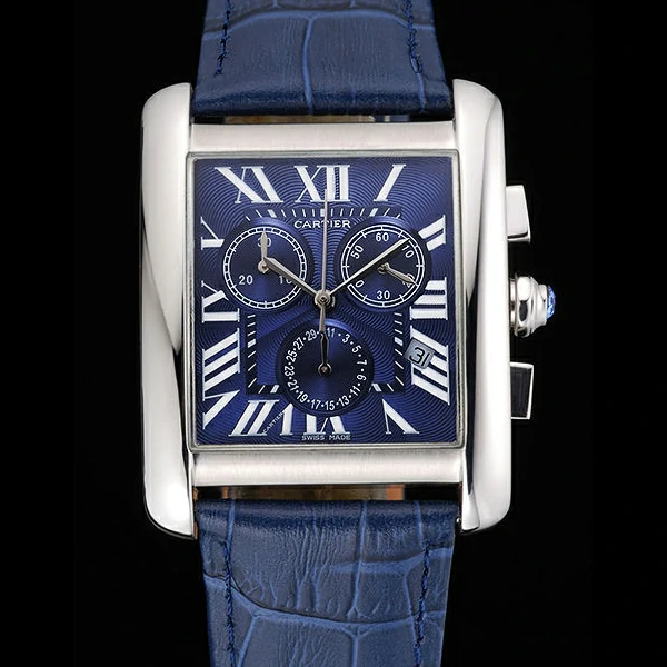 Cartier Tank MC Blue Dial Stainless Steel Case Blue Leather Bracelet new60617