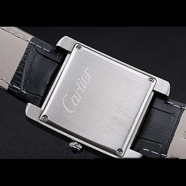 Cartier Tank MC Stainless Steel Case Black Dial Black Leather Strap new60072
