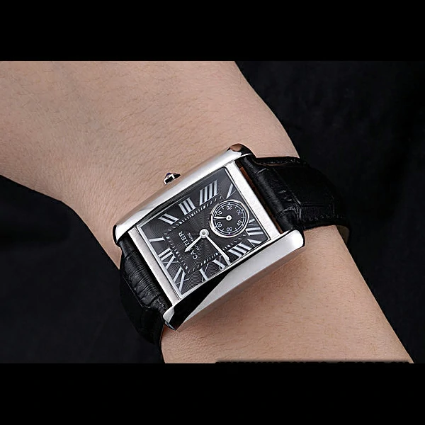 Cartier Tank MC Stainless Steel Case Black Dial Black Leather Strap new60072