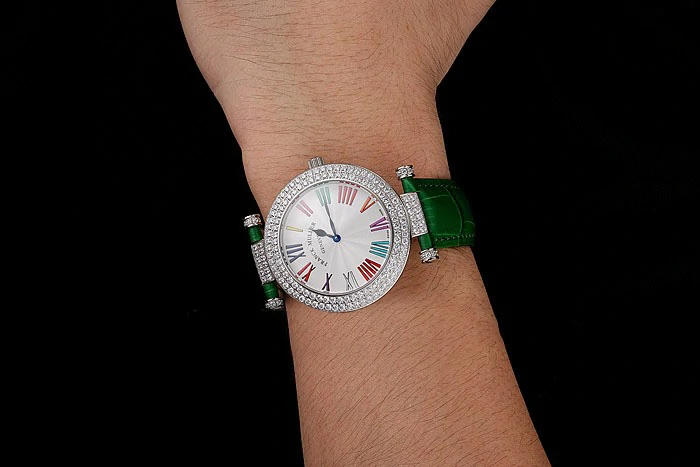 Franck Muller Double Mistery Ronde White Dial Stainless Steel Case Green Leather Strap new122596