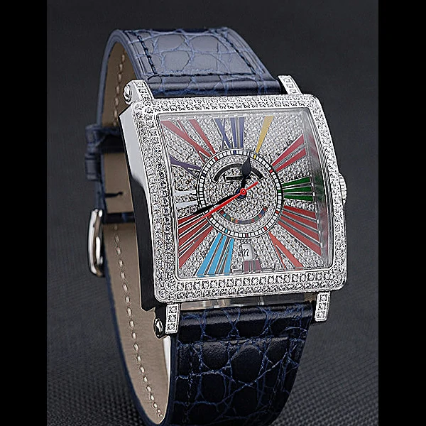 Franck Muller Master Square Color Dreams Diamonds Dial Diamonds Case Blue Leather Strap new60254