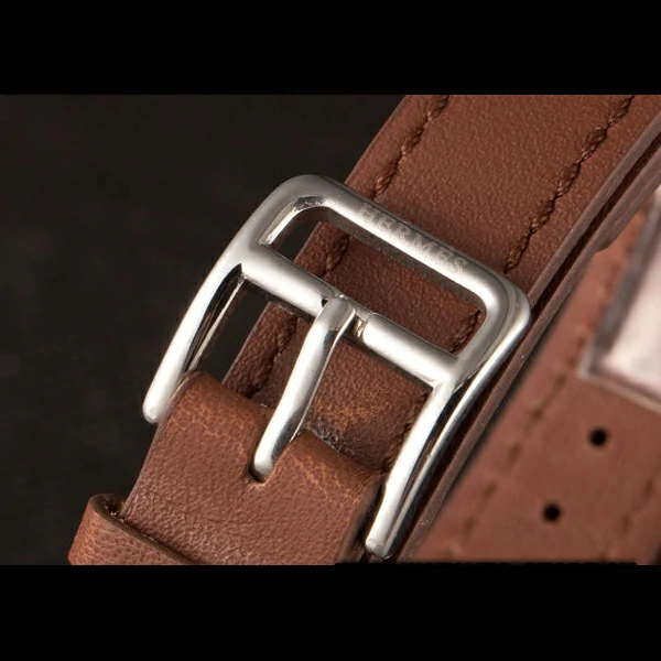 Hermes Classic MOP Dial Brown Elongated Leather Bracelet new59400