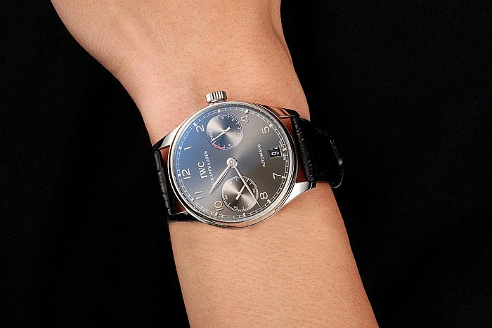 IWC Portuguese Black Dial Black Subdials Silver Case Black Leather Bracelet new124524