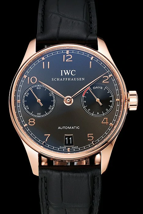 IWC Portuguese Dark Grey Dial Gold Case Black Leather Bracelet new124533