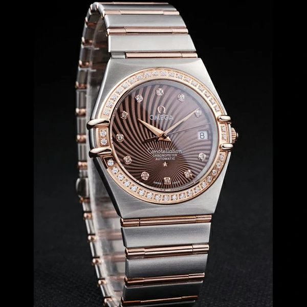 Omega Constellation Jewelry Diamond Case Radial Emblem Brown Dial new58127
