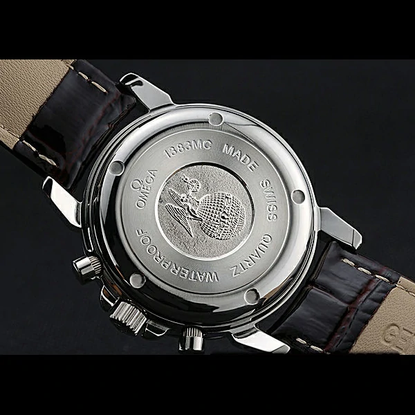 Omega De Ville Chronograph Brown Dial Stainless Steel Diamond Case Brown Leather Bracelet new60349