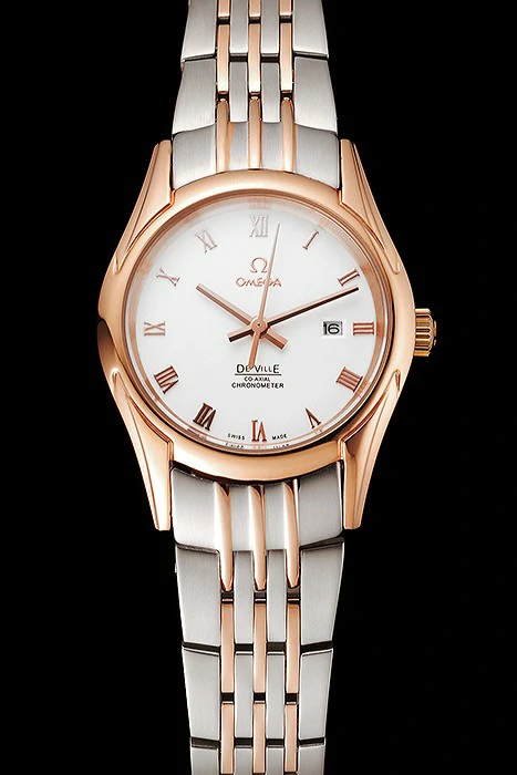 Omega De Ville Ladies White Dial Rose Gold Case Two Tone Bracelet new123887