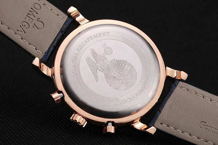 Omega Seamaster Vintage Chronograph White Dial Blue Hour Marks Rose Gold Case Blue Leather Strap new122610