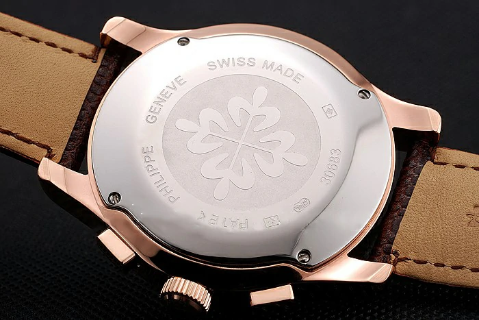 Patek Philippe Chronograph White Dial Rose Gold Case Brown Leather Strap new123383