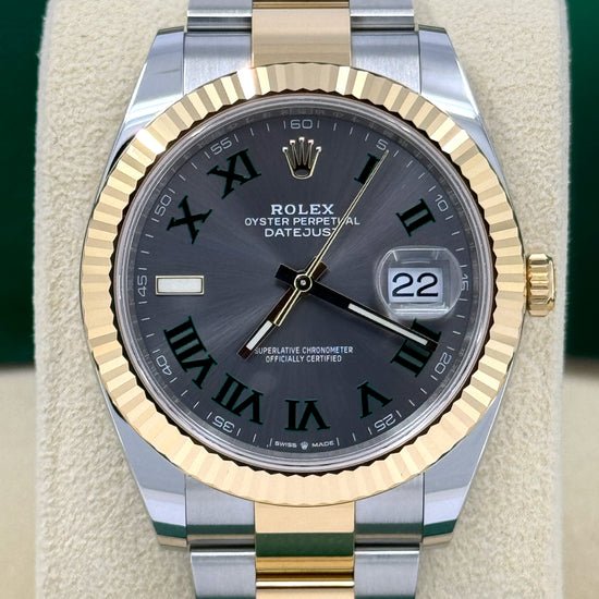 Pre-owned Rolex Replica Watch Datejust, 41mm, Wimbledon, 18k Yellow Gold and Stainless Steel, Oyster, Fluted, 126333-0019