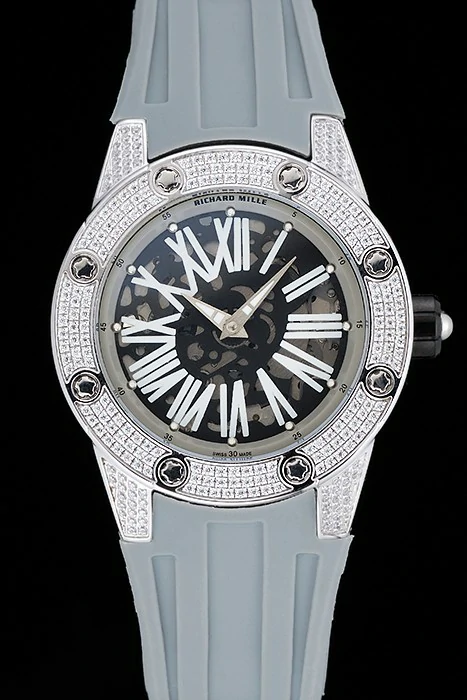 Richard Mille RM 033 Extra Flat Automatic Diamond Case Grey Rubber Bracelet new125397