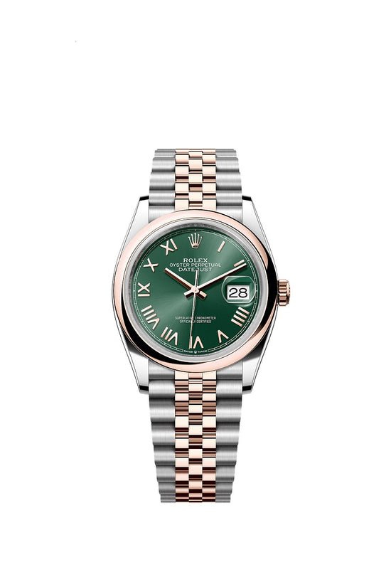 Rolex Replica Watch Datejust 36, Oystersteel and 18k Everose Gold, Mint green Roman dial, Domed Jubilee, 126201-0051