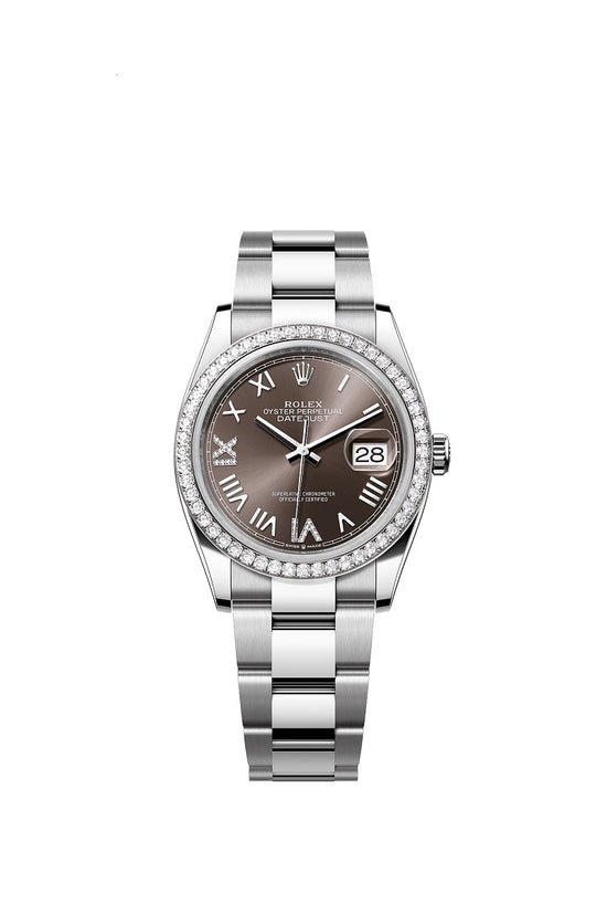 Rolex Replica Watch Datejust 36, Oystersteel and 18k White Gold, Dark grey set with diamonds dial, Diamond-set bezel Oyster, 126284rbr-0064