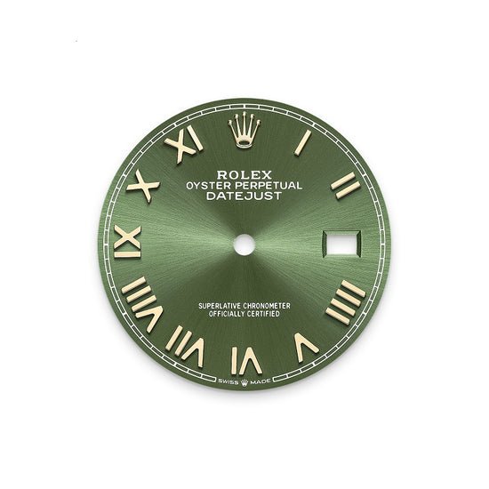 Rolex Replica Watch Datejust 36, Oystersteel and 18k Yellow Gold, Olive green sunray Roman dial, Diamond-set bezel Oyster, 126283RBR-0040