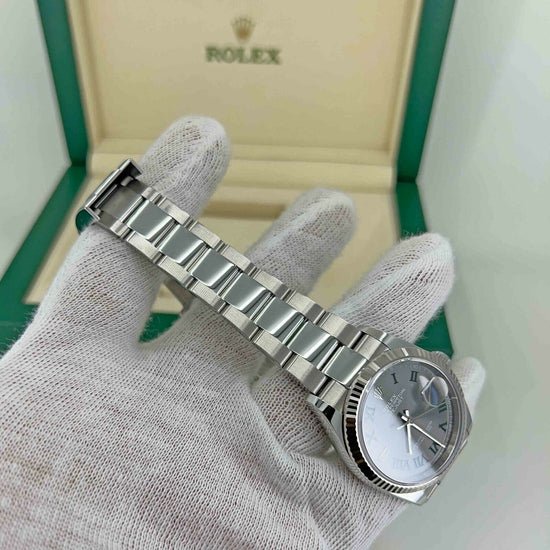 Rolex Replica Watch Datejust, 36mm, Oystersteel and 18k White Gold, Green Slate Roman, Oyster, Fluted, 126234-0046