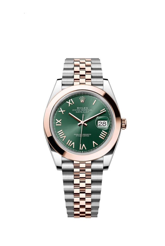 Rolex Replica Watch Datejust 41, Oystersteel and 18k Everose Gold, Mint green sunray Roman dial, Smooth Jubilee, 126301-0022