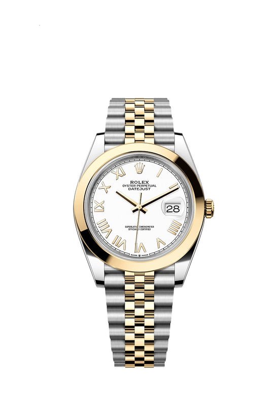 Rolex Replica Watch Datejust 41, Oystersteel and 18k Yellow Gold, Intense White Roman dial, Smooth Jubilee, 126303-0026