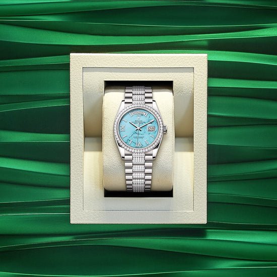 Rolex Replica Watch Day-Date 36, 18k White Gold with Diamond-set, 36mm, 128349rbr-0032