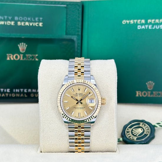 Rolex Replica Watch Lady Datejust 28, Oystersteel and 18k Yellow Gold, 28 mm, Champagne, Fluted, Jubilee, 279173-0001