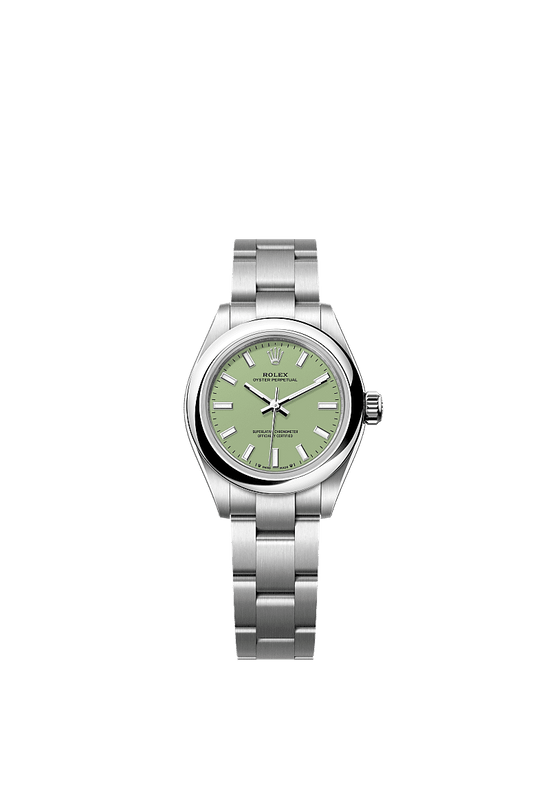 Rolex Replica Watch Oyster Perpetual, Oystersteel, 28mm, Pistachio-green dial, Domed Oyster, 276200-0006
